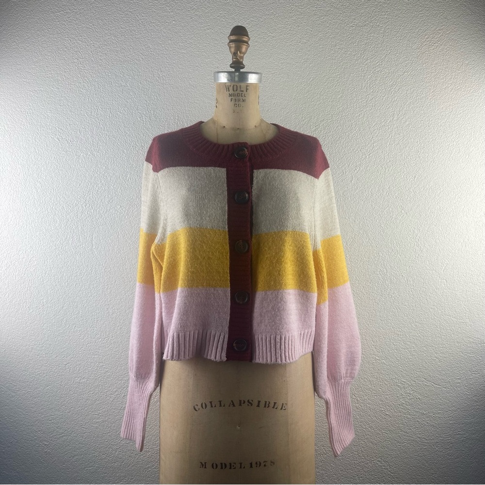 Wild Fable I XL Retro Horizontal Striped Buttons Balloon Sleeve Cardigan Sweater